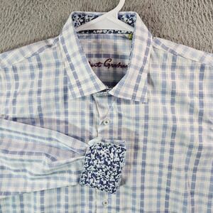 Robert Graham Shirt Youth 18 20 XL Flip Cuff Button Up Long Sleeve White Plaid